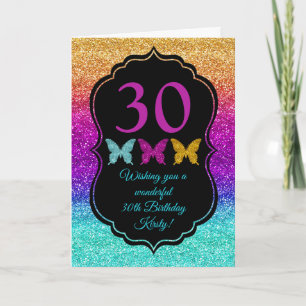 Fun Rainbow Gradient Glitter Sparkle Birthday Kaart