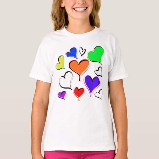 Fun Rainbow Hearts T-shirt (Voorkant)