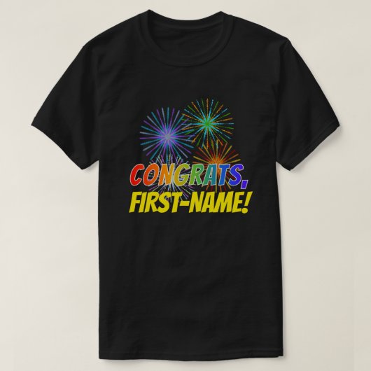 Fun Rainbow Kijk "CONGRATS" + aangepaste naam T-shirt (Design voorkant)