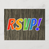 Fun Rainbow Letters "RSVP!" + Faux Wood Kijk! Briefkaart (Voorkant)