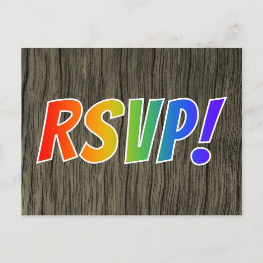 Fun Rainbow Letters "RSVP!" + Faux Wood Kijk! Briefkaart (Voorkant)