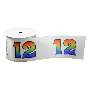 Fun, Rainbow Pattern "12" Event Number (grijs) Satijnen Lint