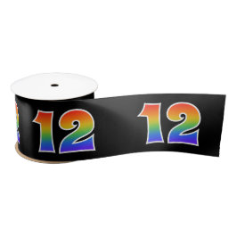 Fun, Rainbow Pattern "12" Event Number (zwart) Satijnen Lint