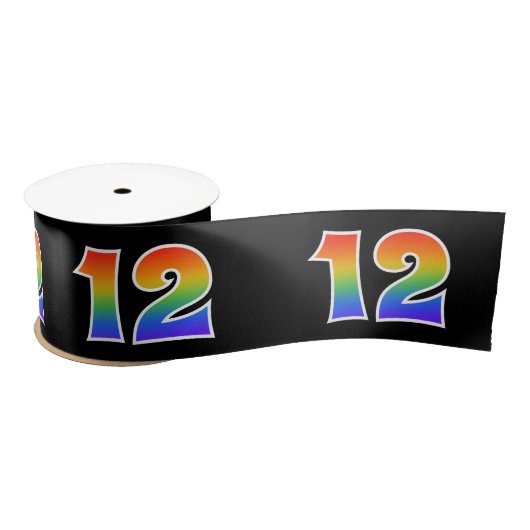 Fun, Rainbow Pattern "12" Event Number (zwart) Satijnen Lint (Spoel)
