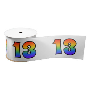 Fun, Rainbow Pattern "13" Event Number (grijs) Satijnen Lint