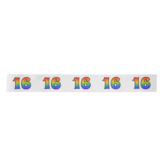 Fun, Rainbow Pattern "16" Event Number (grijs) Satijnen Lint (Voorkant)