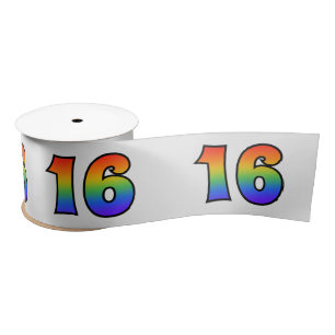 Fun, Rainbow Pattern "16" Event Number (grijs) Satijnen Lint