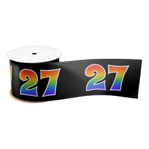 Fun, Rainbow Pattern "27" Event Number (zwart) Satijnen Lint