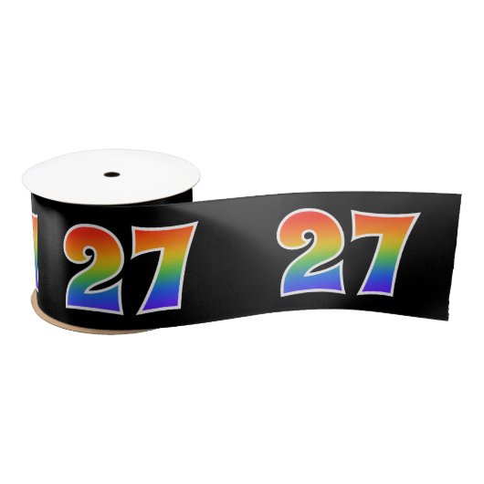 Fun, Rainbow Pattern "27" Event Number (zwart) Satijnen Lint (Spoel)