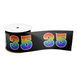 Fun, Rainbow Pattern "35" Event Number (zwart) Satijnen Lint