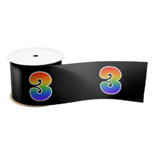 Fun, Rainbow Pattern "3" Event Number (zwart) Satijnen Lint