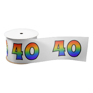 Fun, Rainbow Pattern "40" Event Number (grijs) Satijnen Lint