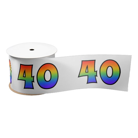 Fun, Rainbow Pattern "40" Event Number (grijs) Satijnen Lint (Spoel)