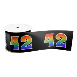 Fun, Rainbow Pattern "42" Event Number (zwart) Satijnen Lint