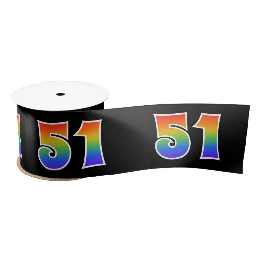 Fun, Rainbow Pattern "51" Event Number (zwart) Satijnen Lint (Spoel)