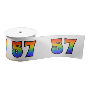 Fun, Rainbow Pattern "57" Event Number (grijs) Satijnen Lint