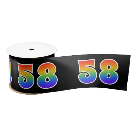 Fun, Rainbow Pattern "58" Event Number (zwart) Satijnen Lint (Spoel)