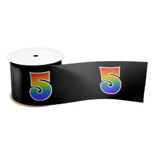 Fun, Rainbow Pattern "5" Event Number (zwart) Satijnen Lint