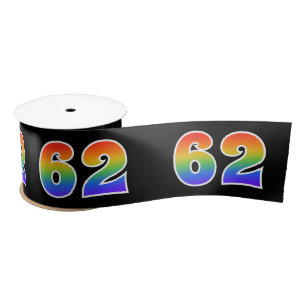 Fun, Rainbow Pattern "62" Event Number (zwart) Satijnen Lint