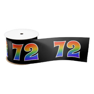 Fun, Rainbow Pattern "72" Event Number (zwart) Satijnen Lint