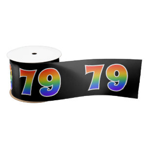 Fun, Rainbow Pattern "79" Event Number (zwart) Satijnen Lint
