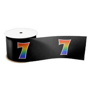 Fun, Rainbow Pattern "7" Event Number (zwart) Satijnen Lint