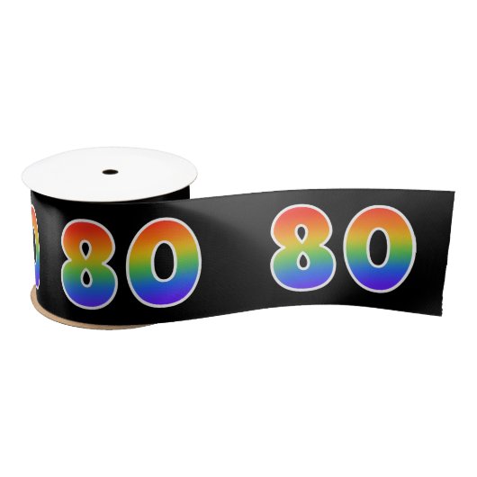 Fun, Rainbow Pattern "80" Event Number (zwart) Satijnen Lint (Spoel)