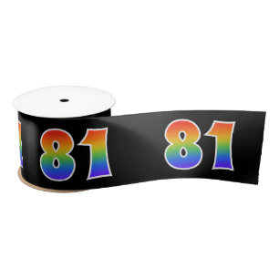 Fun, Rainbow Pattern "81" Event Number (zwart) Satijnen Lint