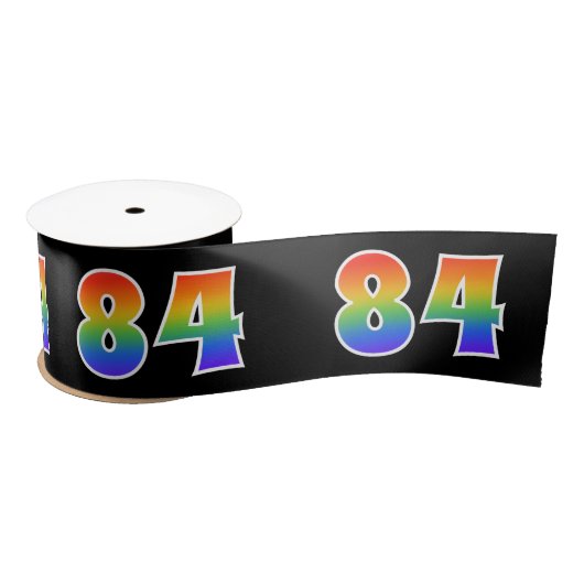 Fun, Rainbow Pattern "84" Event Number (zwart) Satijnen Lint (Spoel)