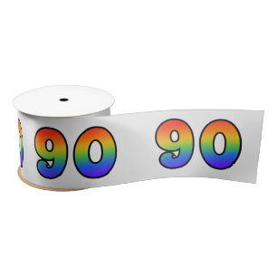 Fun, Rainbow Pattern "90" Event Number (grijs) Satijnen Lint