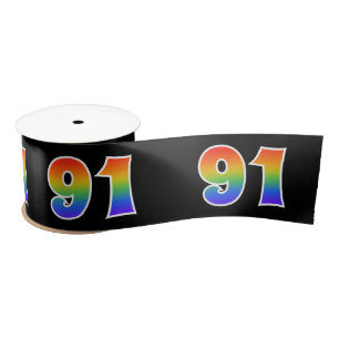 Fun, Rainbow Pattern "91" Event Number (zwart) Satijnen Lint