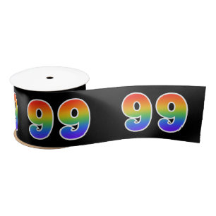 Fun, Rainbow Pattern "99" Event Number (zwart) Satijnen Lint