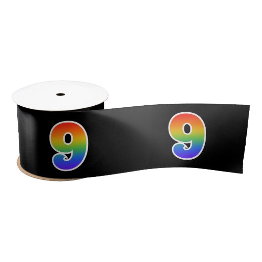 Fun, Rainbow Pattern "9" Event Number (zwart) Satijnen Lint (Spoel)