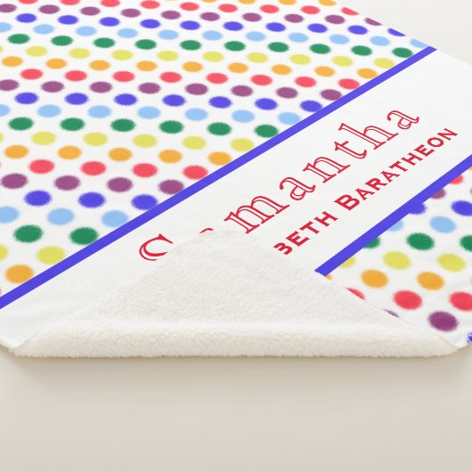 Fun Rainbow Polka Dot Pattern Persoonlijke naam Sherpa Deken (3/4)