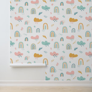 Fun Rainbow & Rain Cloud Pattern Behang
