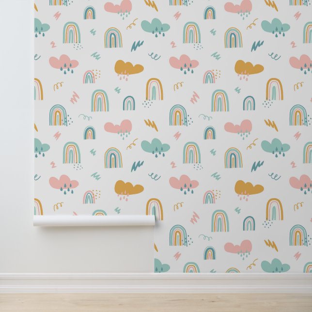 Fun Rainbow & Rain Cloud Pattern Behang (Applicatie)