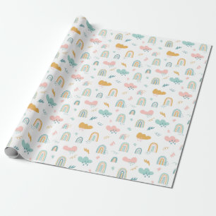 Fun Rainbow & Rain Cloud Pattern Cadeaupapier