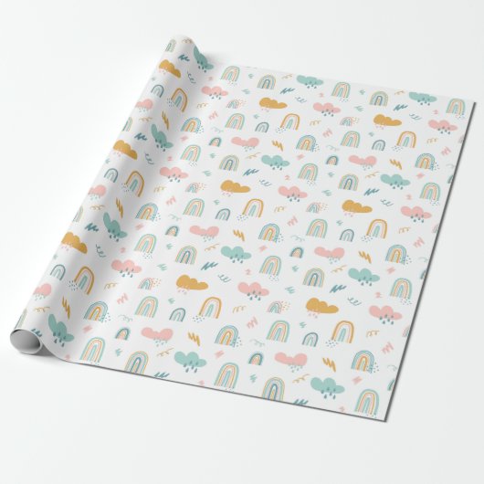 Fun Rainbow & Rain Cloud Pattern Cadeaupapier (Uitgerold)