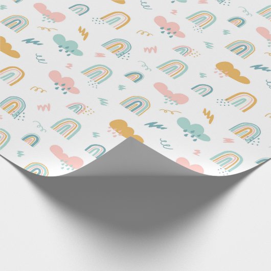 Fun Rainbow & Rain Cloud Pattern Cadeaupapier (Hoek)