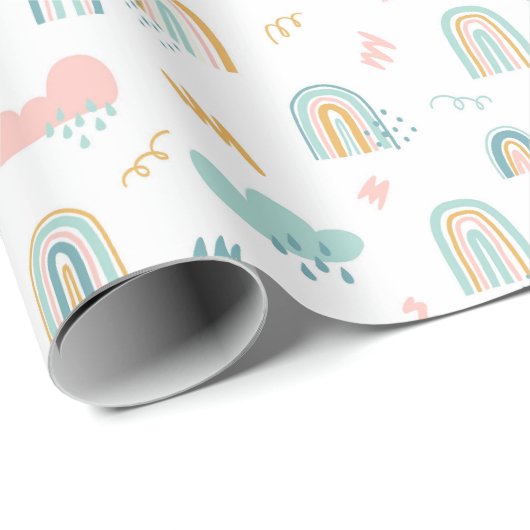 Fun Rainbow & Rain Cloud Pattern Cadeaupapier (Rol Hoek)