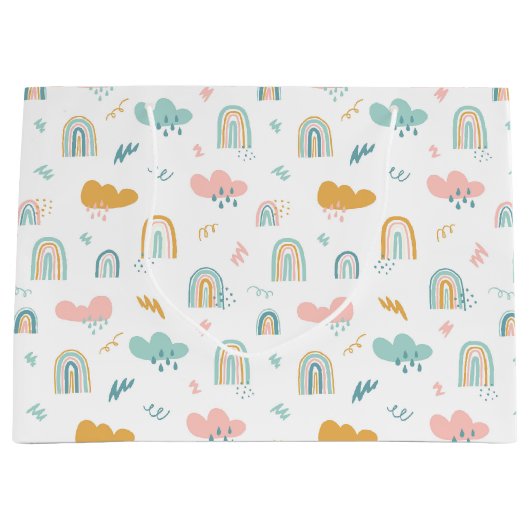 Fun Rainbow & Rain Cloud Pattern Groot Cadeauzakje (Voorkant)