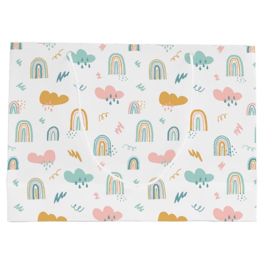 Fun Rainbow & Rain Cloud Pattern Groot Cadeauzakje (Achterkant)