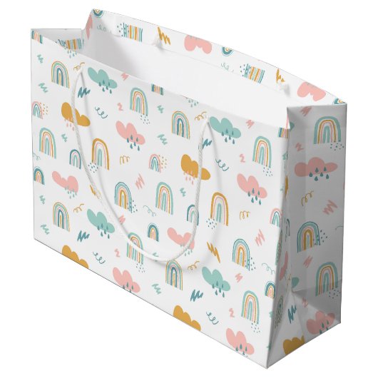 Fun Rainbow & Rain Cloud Pattern Groot Cadeauzakje (Achterkant Gekanteld)