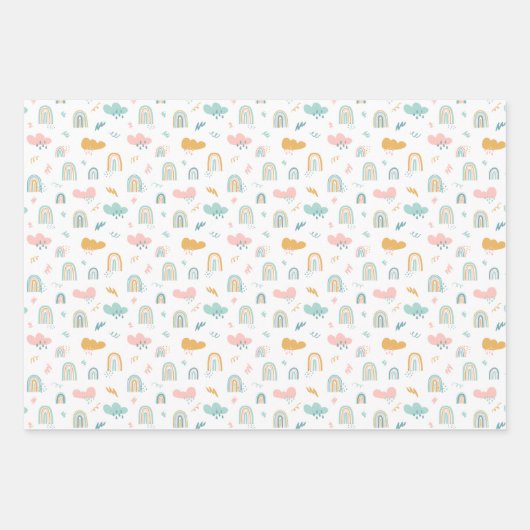 Fun Rainbow & Rain Cloud Pattern Inpakpapier Vel (Voorkant 3)