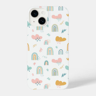 Fun Rainbow & Rain Cloud Pattern iPhone 14 Hoesje