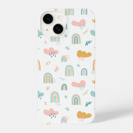 Fun Rainbow & Rain Cloud Pattern iPhone Hoesje (Achterkant)