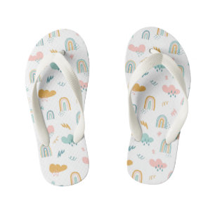 Fun Rainbow & Rain Cloud Pattern Kinder Teenslippers