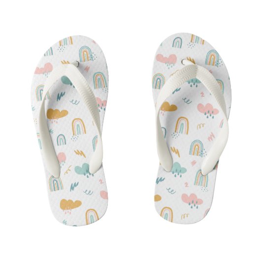 Fun Rainbow & Rain Cloud Pattern Kinder Teenslippers (Voetbed)