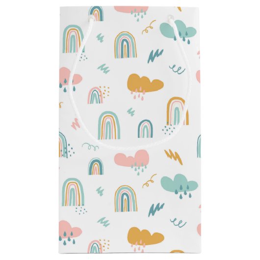 Fun Rainbow & Rain Cloud Pattern Klein Cadeauzakje (Achterkant)