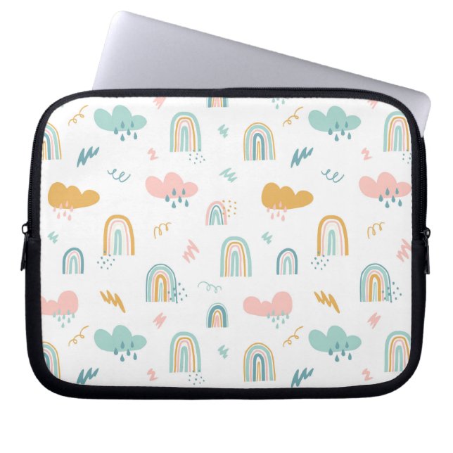 Fun Rainbow & Rain Cloud Pattern Laptop Sleeve (Voorkant)
